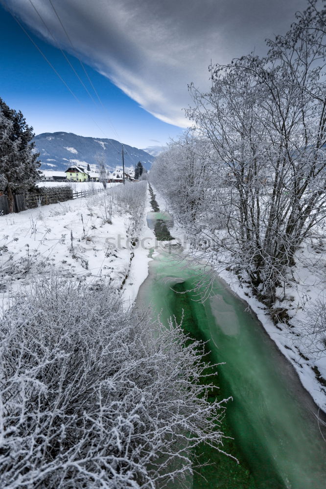 Similar – Image, Stock Photo Railway bridge over river at snowfall, winter Norway