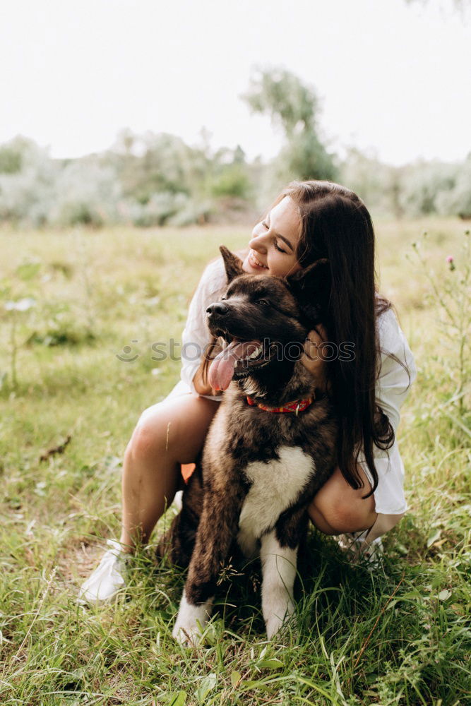 Similar – Image, Stock Photo Smiling woman with dog