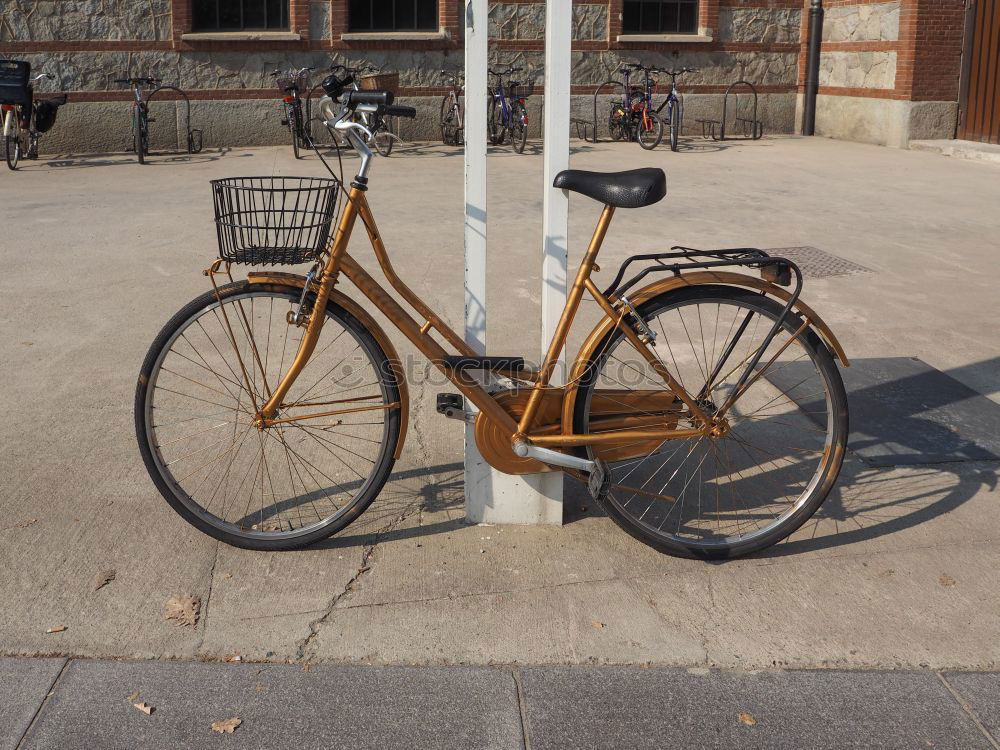 Similar – Altes, kaputtes Fahrrad liegt auf dem Gehweg