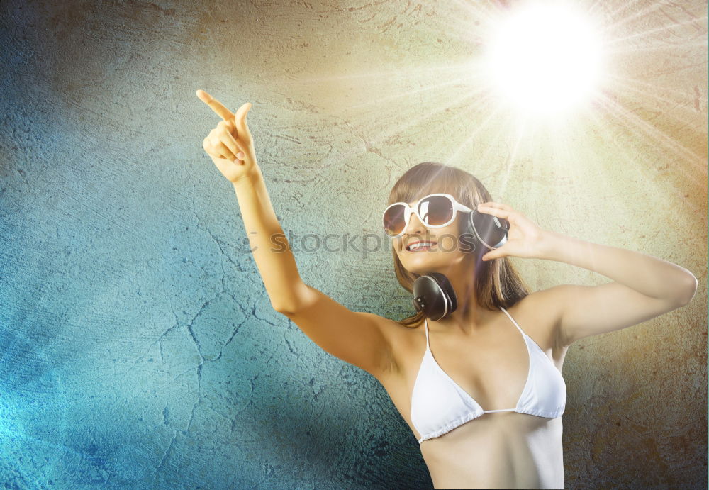 Similar – Image, Stock Photo Happy caucasian woman making face with oranges