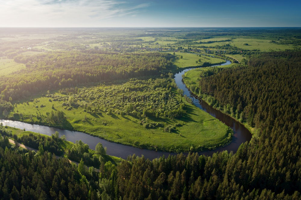 Similar – Image, Stock Photo Road in the forest from the air drone sunset