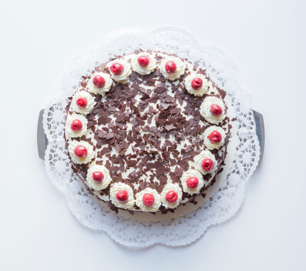 Similar – Image, Stock Photo Chocolate cream cake on blue wood with cake lace