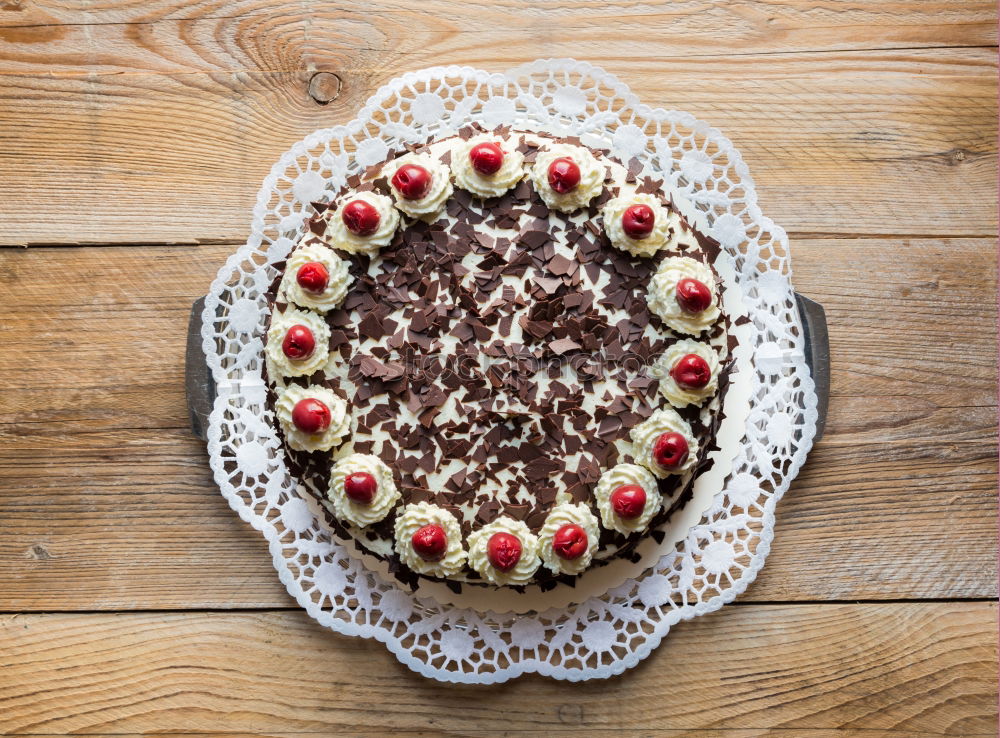 Image, Stock Photo Black Forest cherry cake on rustic wood