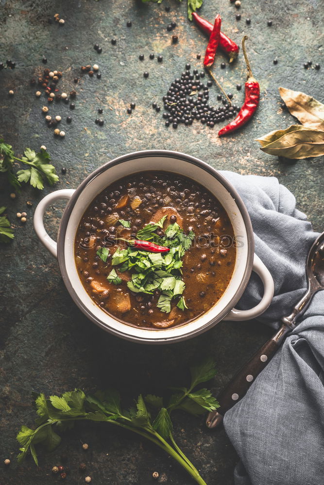 Similar – Image, Stock Photo Vegan lentil soup in bowl with spoon