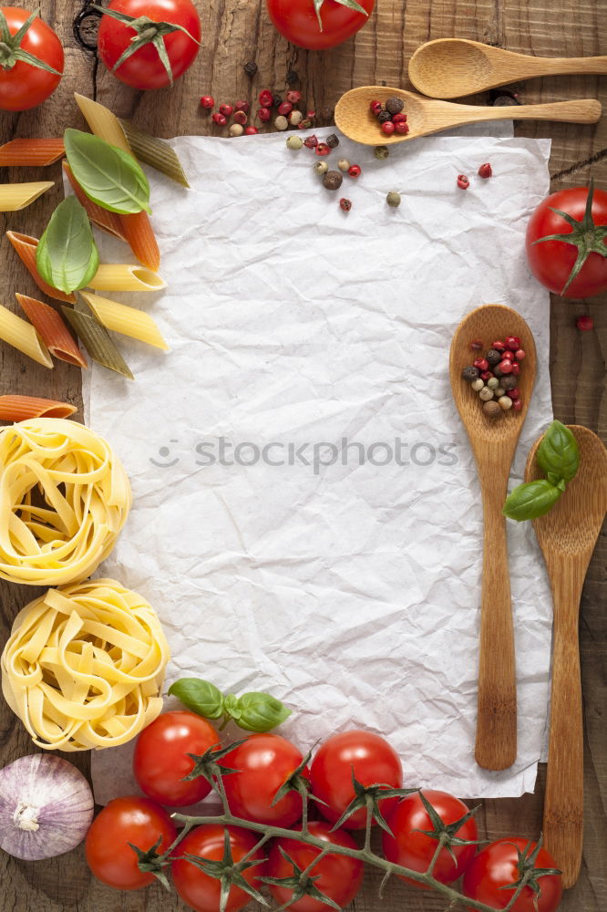 Similar – Image, Stock Photo Tagliatelle with tomatoes and spices for tomato sauce