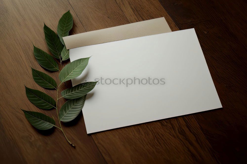 Similar – Image, Stock Photo I have no idea! A blank piece of paper with a pen and a vase of flowers on a wooden table