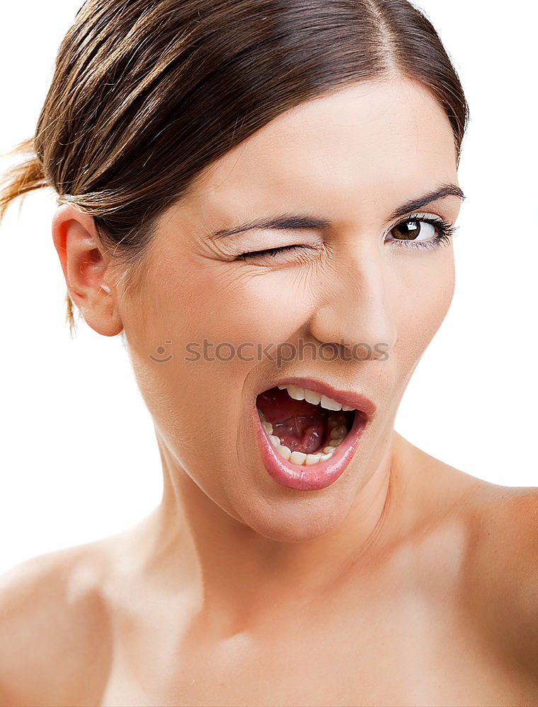 Similar – Image, Stock Photo Bearded angry man with Red Lipstick on his lips