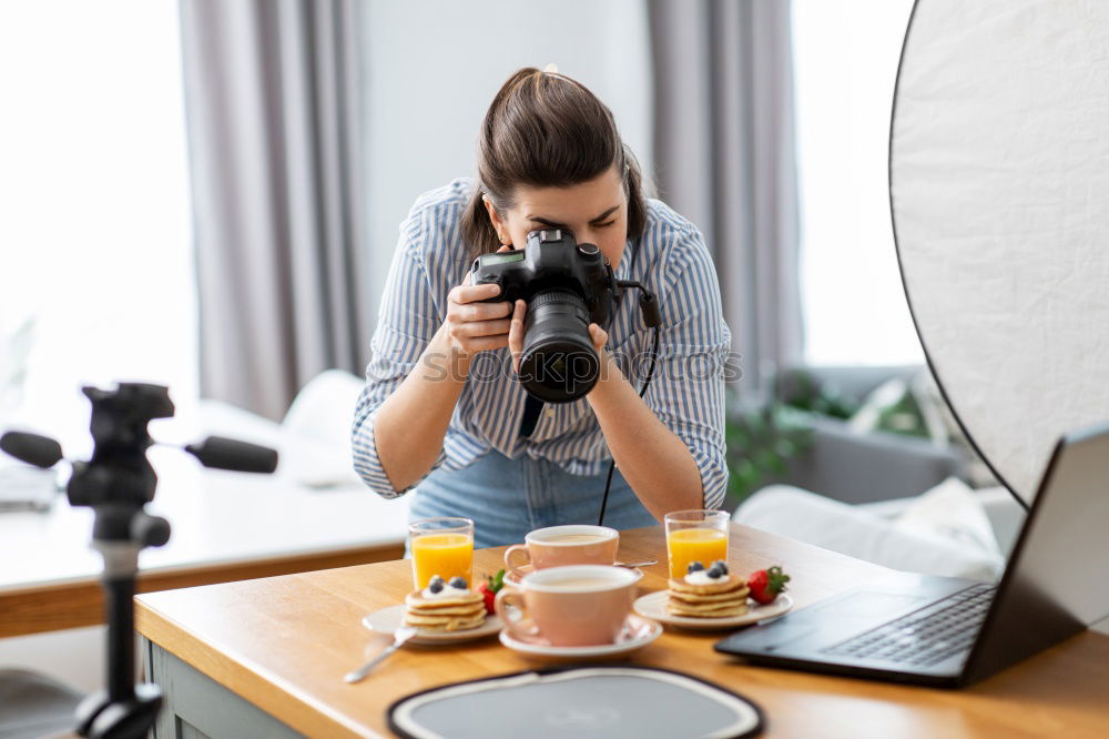 Similar – child girl having breakfast at home