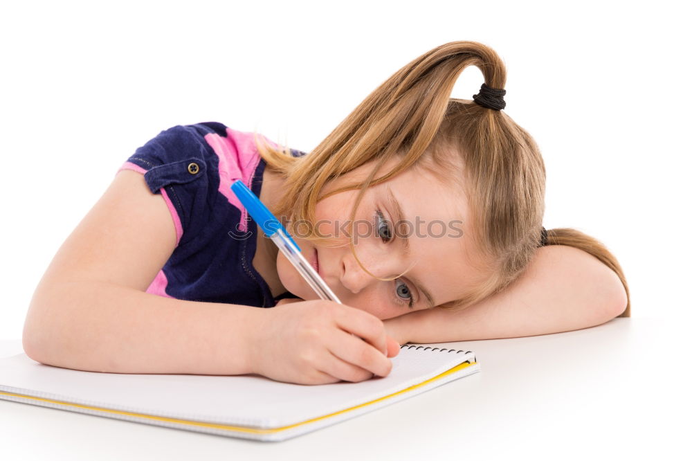 Similar – Image, Stock Photo Schoolgirl reading a book in classroom