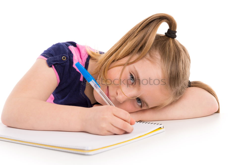 Similar – Image, Stock Photo Schoolgirl reading a book in classroom