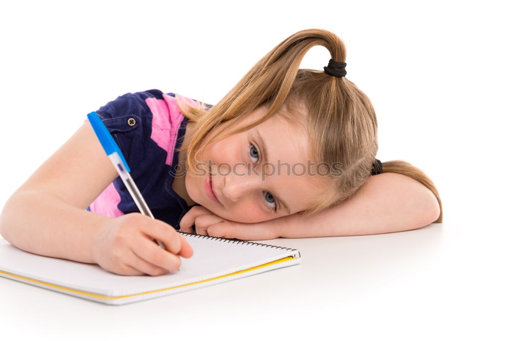 Image, Stock Photo Schoolgirl reading a book in classroom