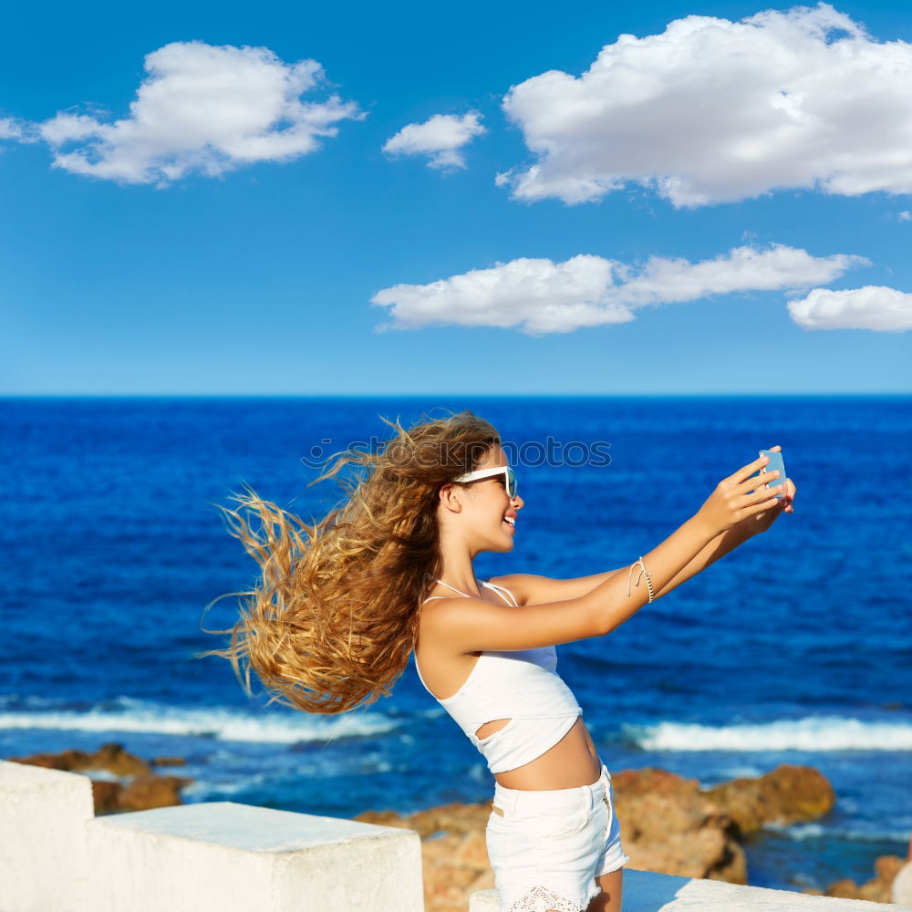 Similar – Woman with blue dress and hat at Malecon in Havana