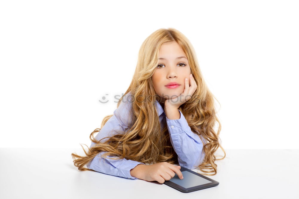 Similar – Image, Stock Photo portrait of a beautiful kid using mobile phone