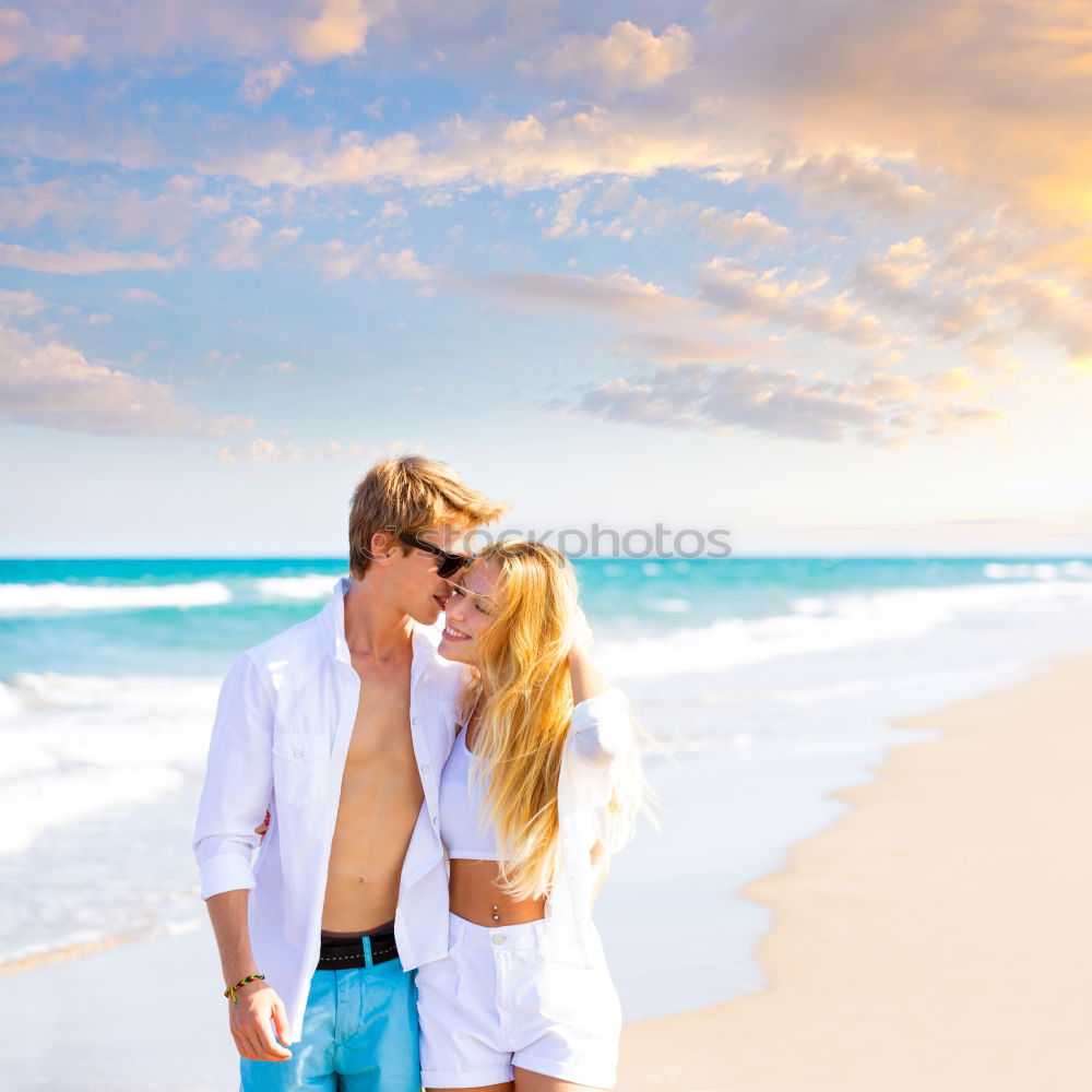 Similar – Image, Stock Photo Embracing loving couple on beach