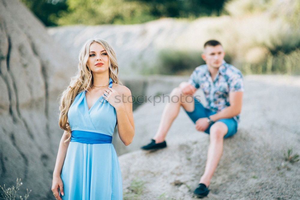 Similar – Image, Stock Photo Young adult adventerous couple hitchhiking together