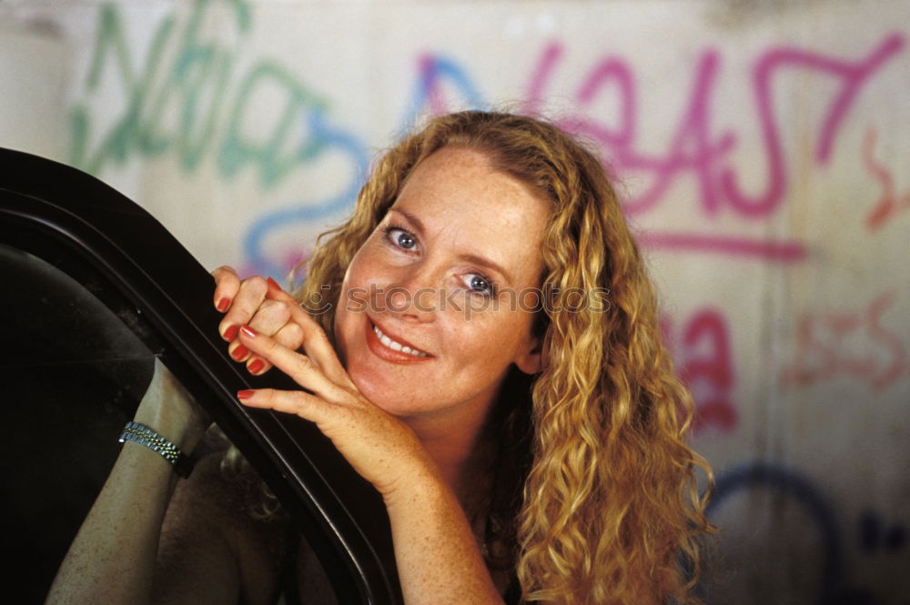 Similar – Image, Stock Photo Young woman standing in front of graffiti