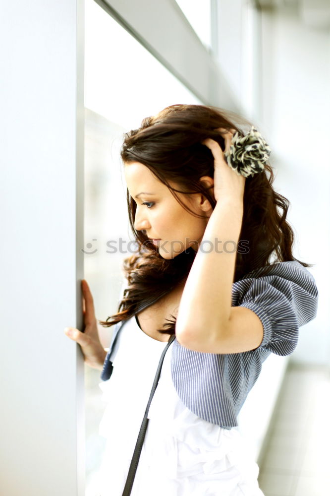 Image, Stock Photo Young beautiful woman reflected in a huge window