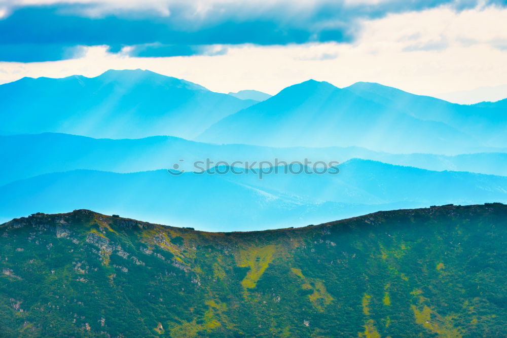 Blue mountains and hills at sunset