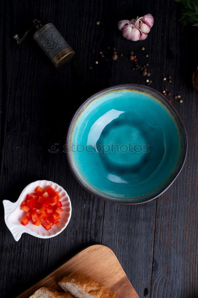 Similar – Image, Stock Photo Pasta with ingredients for tasty cuisine around empty plate