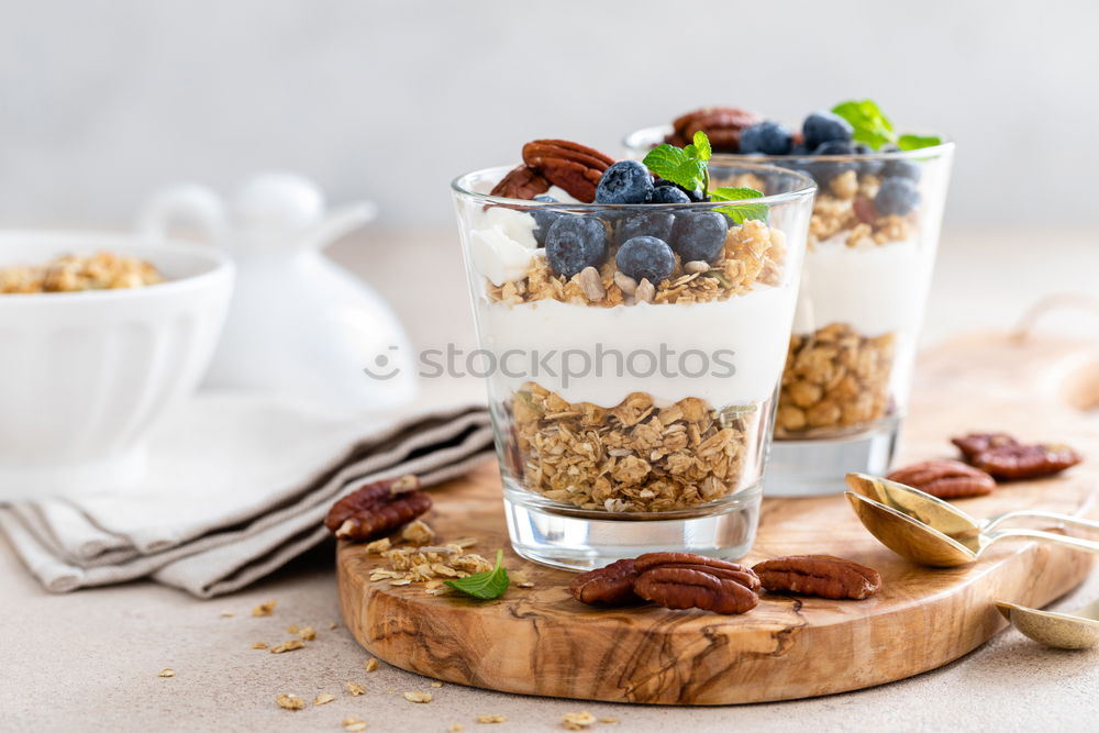 Similar – Image, Stock Photo Chia pudding parfait, layered with banana and granola