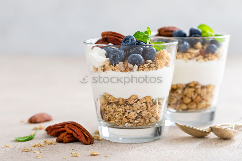 Image, Stock Photo Chia pudding parfait, layered with banana and granola