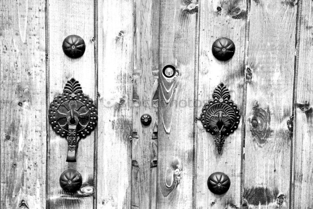 Similar – Close-up of a forging knob of an old wooden door with perspective