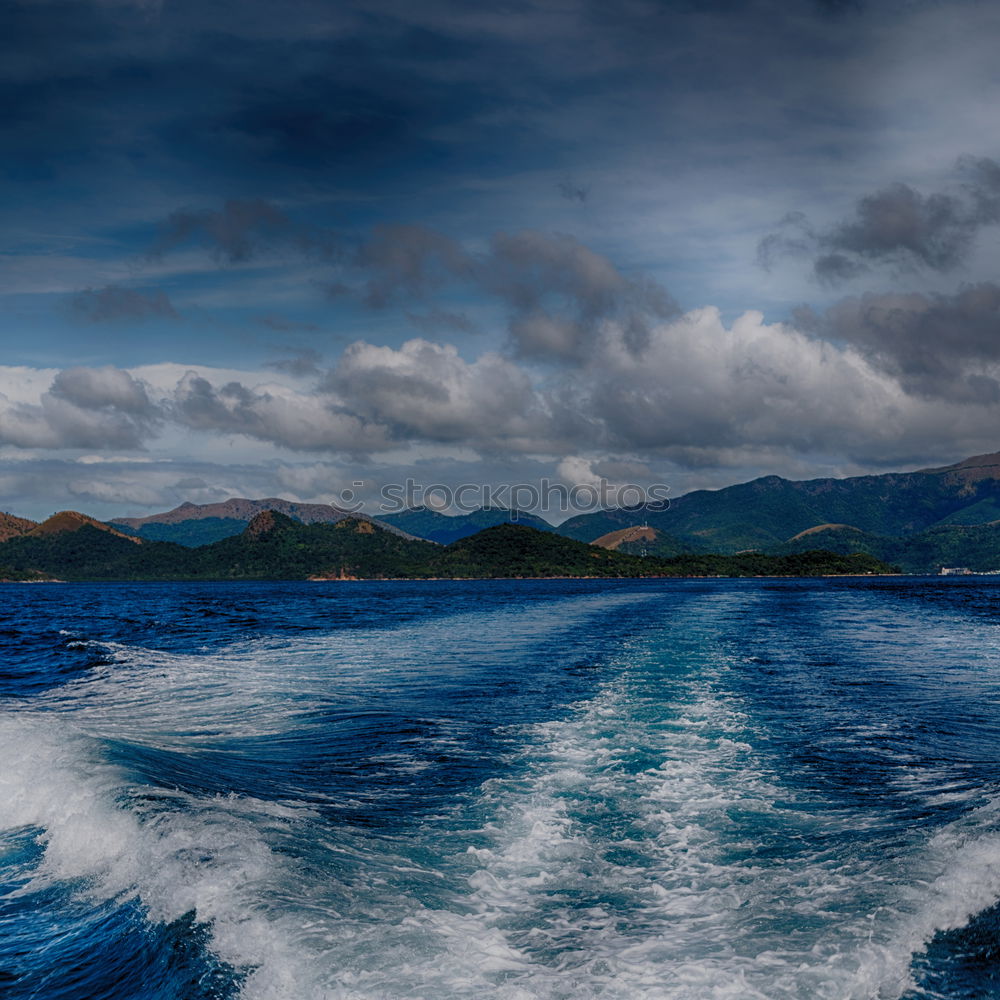 Similar – Image, Stock Photo The dinghy is pulled along on the long line