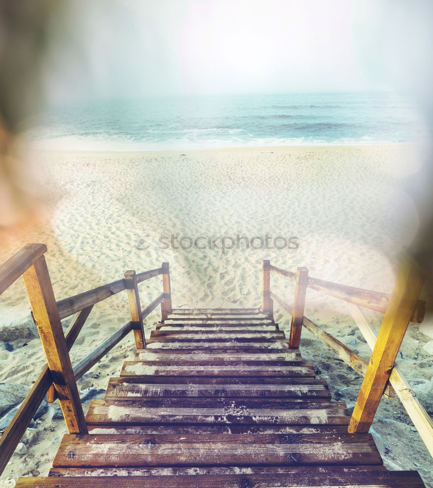 Similar – Image, Stock Photo Beach umbrellas in sunset light