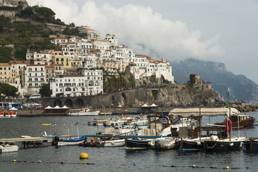 Similar – Image, Stock Photo Aerial view of small haven of Amalfi village with turquoise sea and colorful houses on slopes of Amalfi Coast with Gulf of Salerno, Campania, Italy.