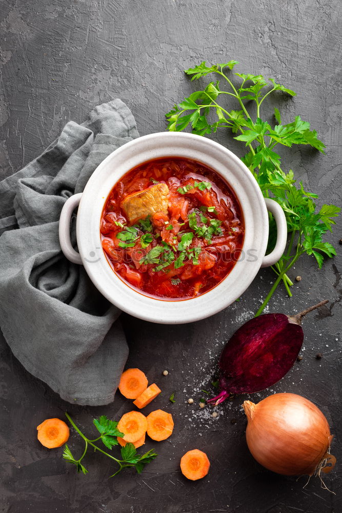 Similar – Image, Stock Photo Vegan lentil soup in bowl with spoon