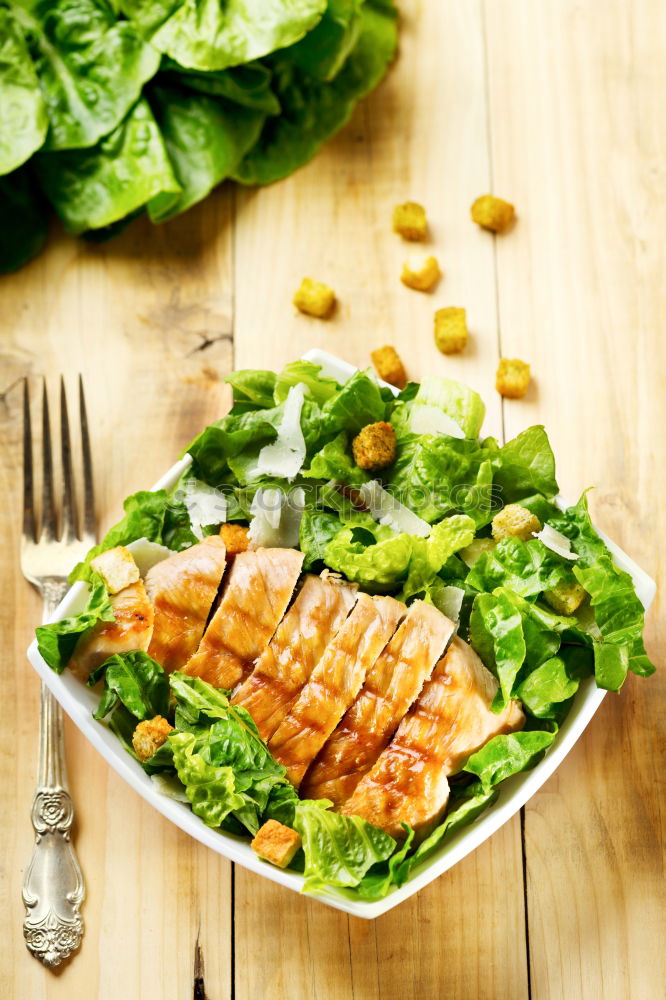 Similar – Image, Stock Photo Chicken salad with pine nuts and olive oil dressing