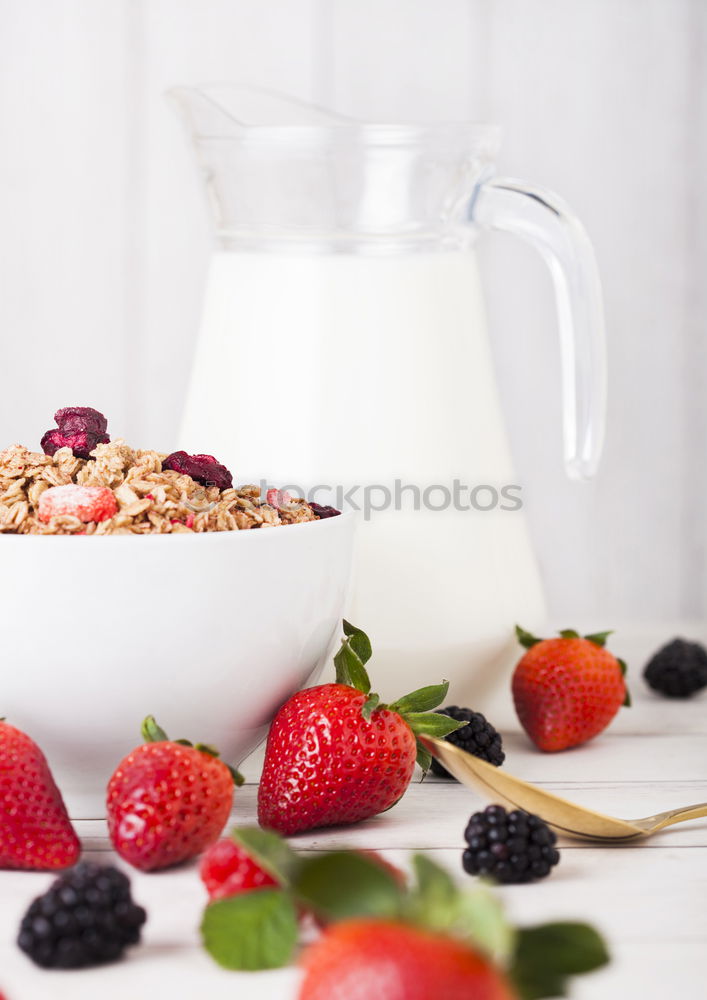 Image, Stock Photo Yogurt with cereals and strawberries