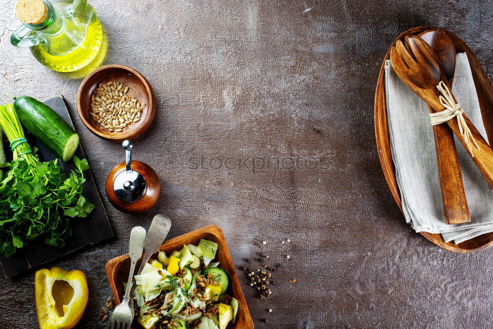 Similar – Green salad with pomegranate, manna croup, onion.