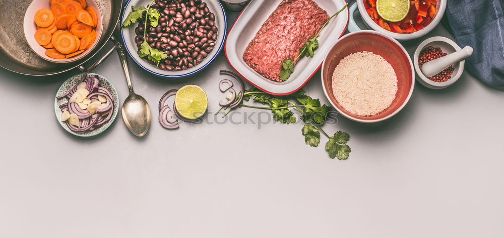 Similar – Green salad with pomegranate, manna croup, onion.