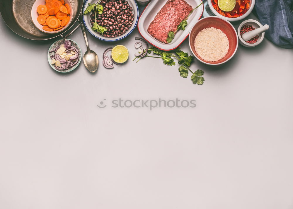Similar – Image, Stock Photo Bowls with ingredients for balanced stew dish