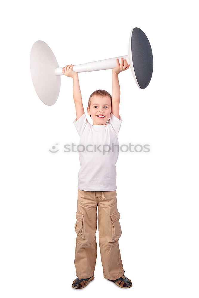 Image, Stock Photo Father and son playing with cardboard toy airplane