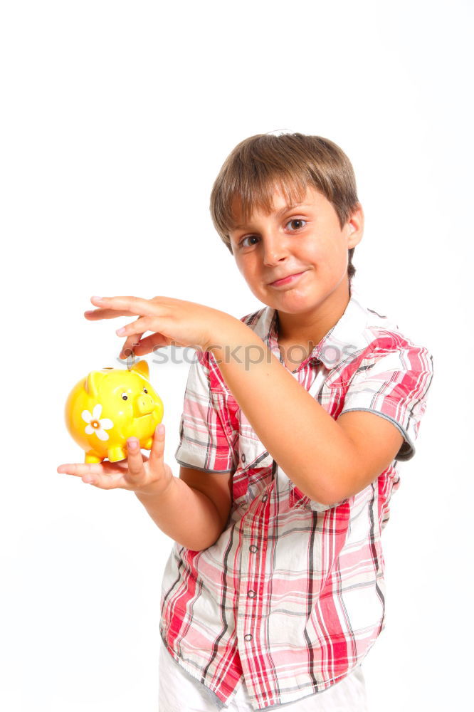 Similar – Image, Stock Photo Little boy, His breaking piggy bank