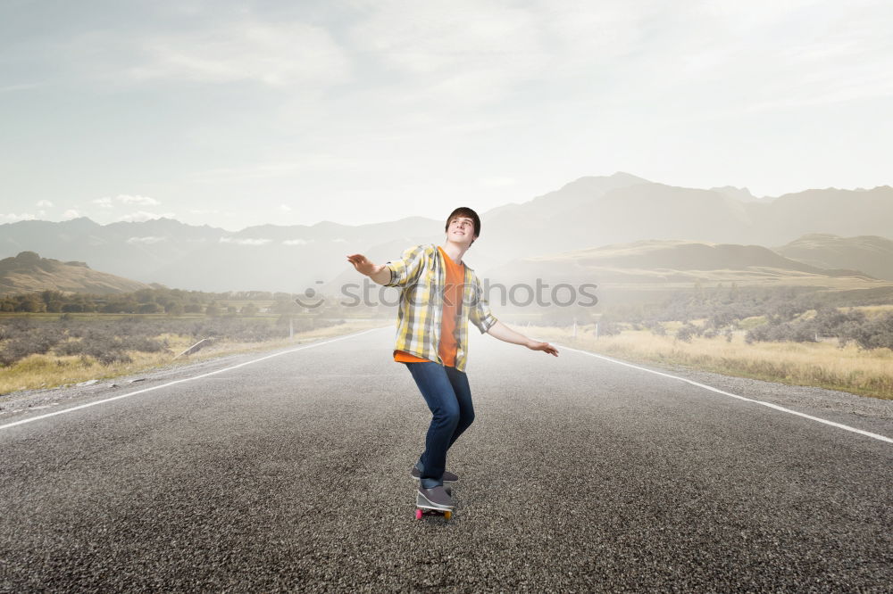 Similar – Image, Stock Photo Father and son playing on the road at the day time. People having fun outdoors. Concept of friendly family.