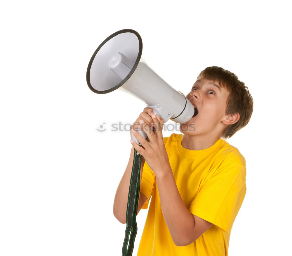 Similar – Image, Stock Photo Boy singing to microphone