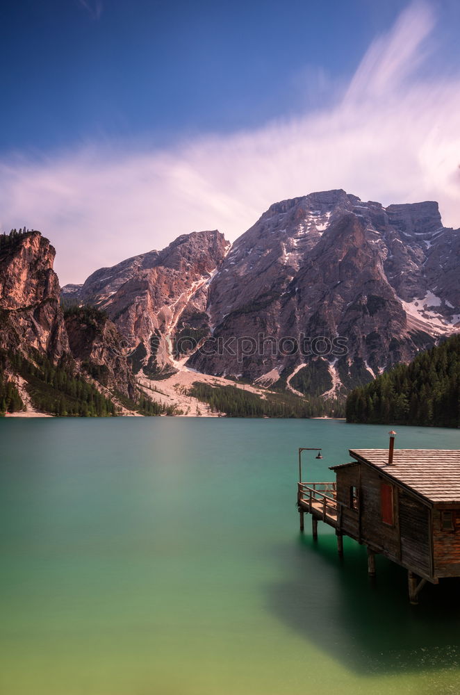 Similar – Wooden dock on lake in mountains