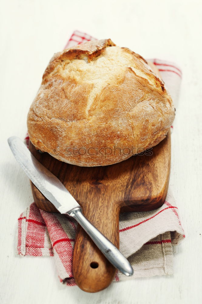 Similar – Image, Stock Photo baked round white wheat bread