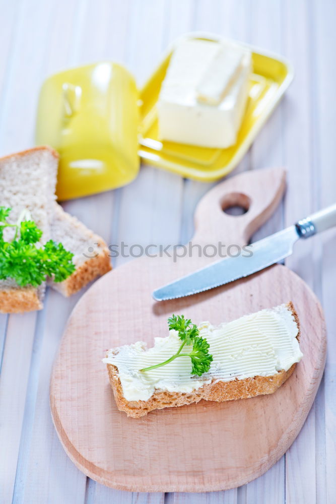 Image, Stock Photo Italian cheese burrata, olive oil and bread top view