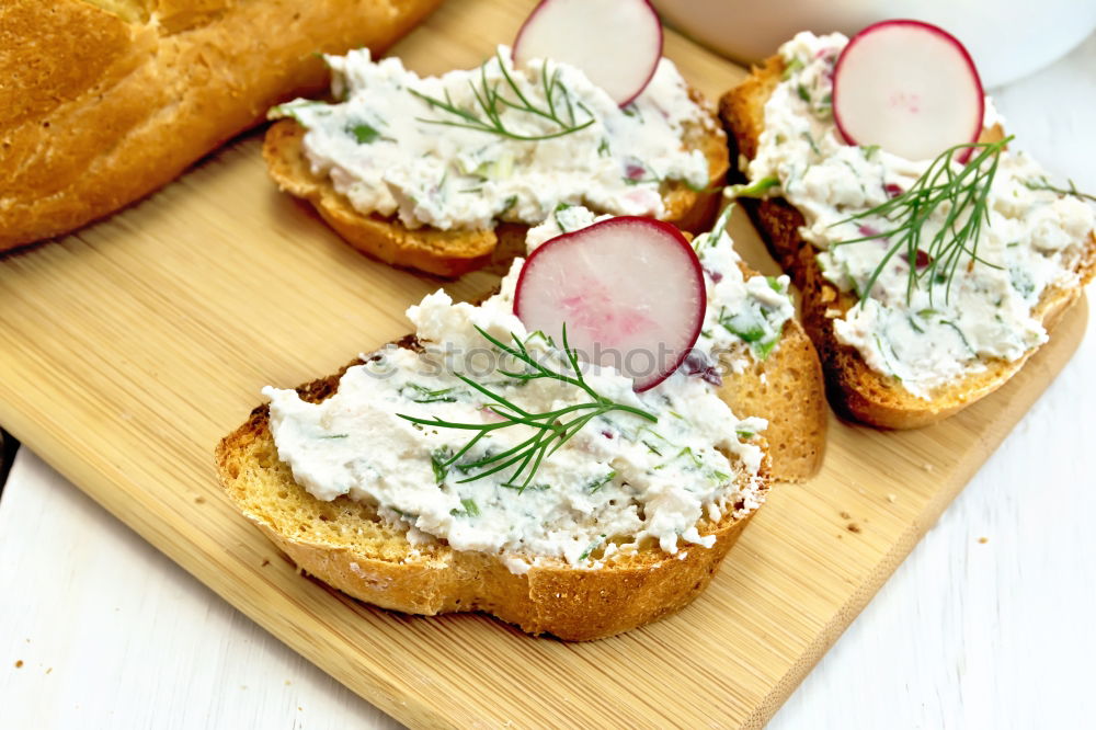 Similar – Image, Stock Photo Crispbread with cottage cheese radishes and herbs