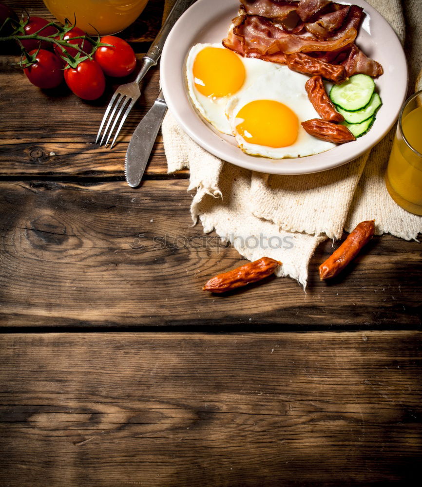 Similar – country breakfast on rustic home kitchen with farm eggs