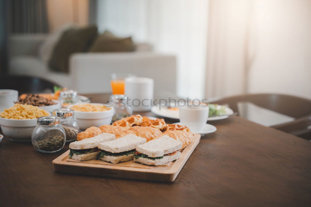 Similar – country breakfast on rustic home kitchen with farm eggs