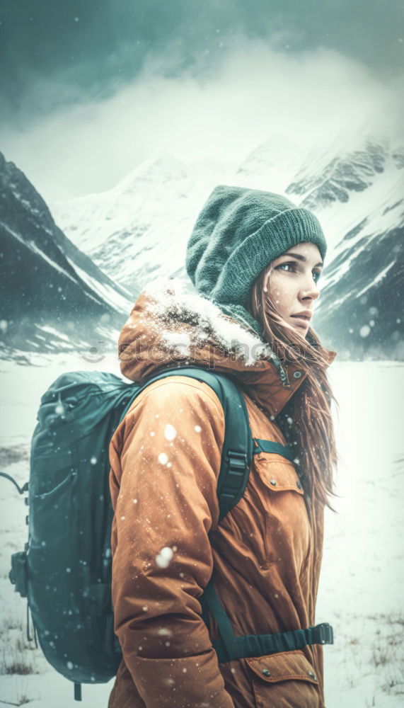 Similar – Image, Stock Photo Boy using the mobile phone during the winter trip