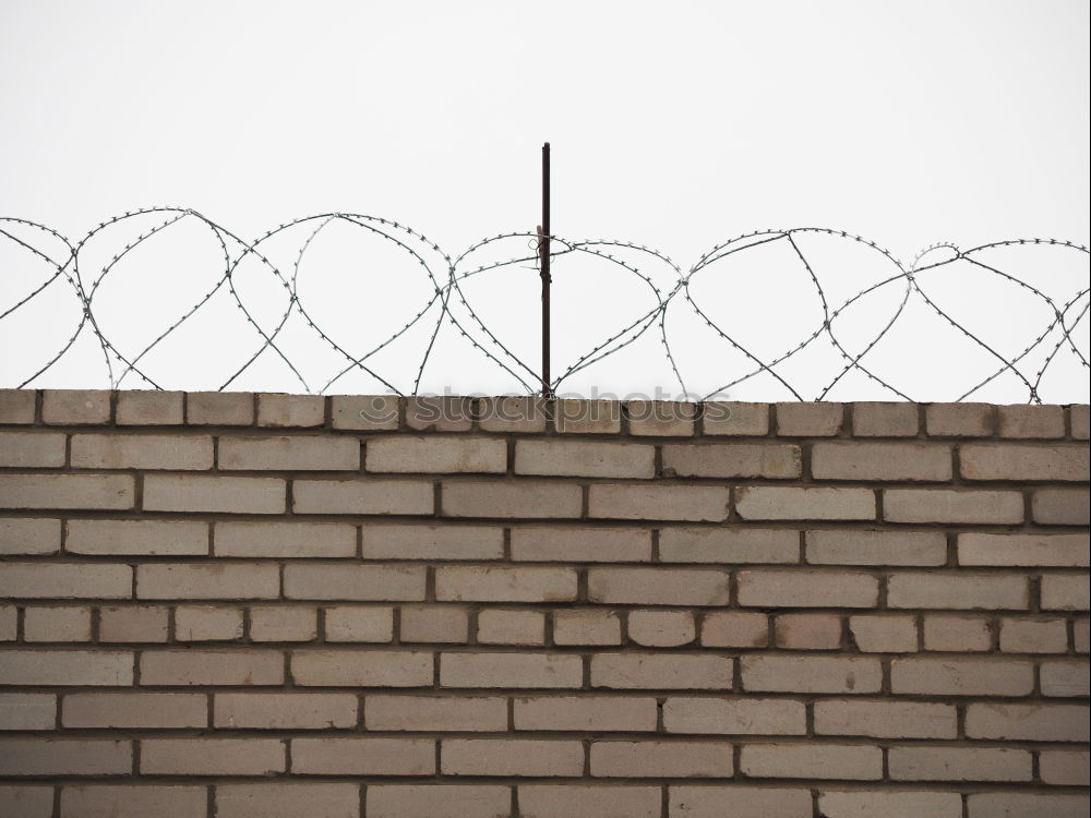 Similar – Prison security fence. Border fence. Barbed wire security fence. Razor wire jail fence. Boundary security wall. Prison for arrest of criminals or terrorists. Private area. Military zone concept.