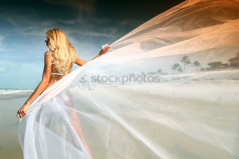 Similar – Image, Stock Photo Girl entangled in plastic on river coast