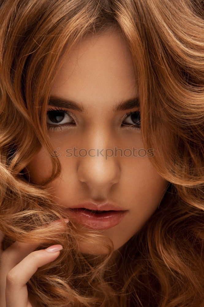 Similar – young woman with bright eyes, red hair and gap teeth smiles