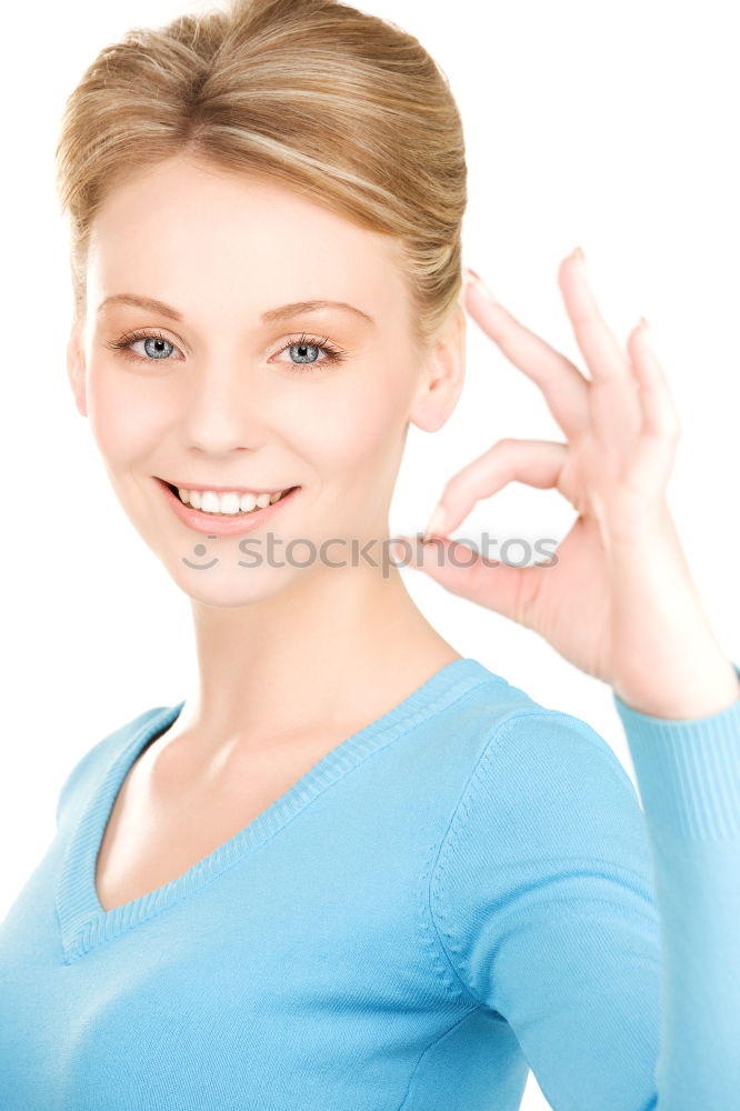 Similar – Young blonde woman showing the peace sign